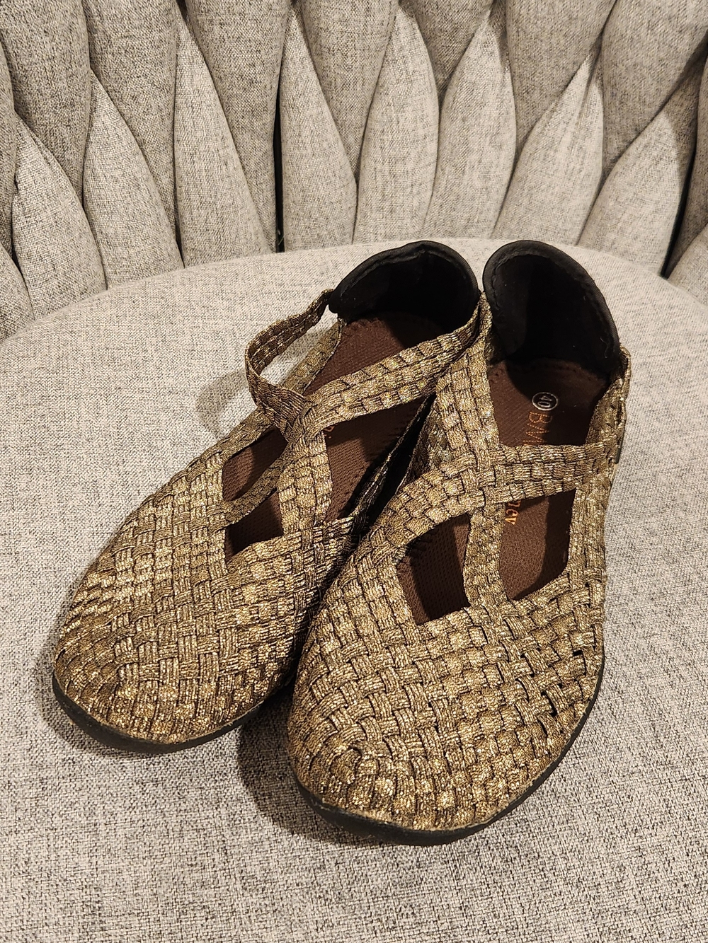 bernie mev. Gold Woven Espadrille Flats